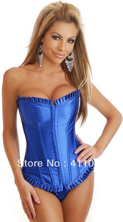 ROYAL BLUE RUFFLED CORSETS BUSTIERS BODYSHAPER BUCKLES BACK Sexy Lingerie Clubwear Underwear S M L XL XXL