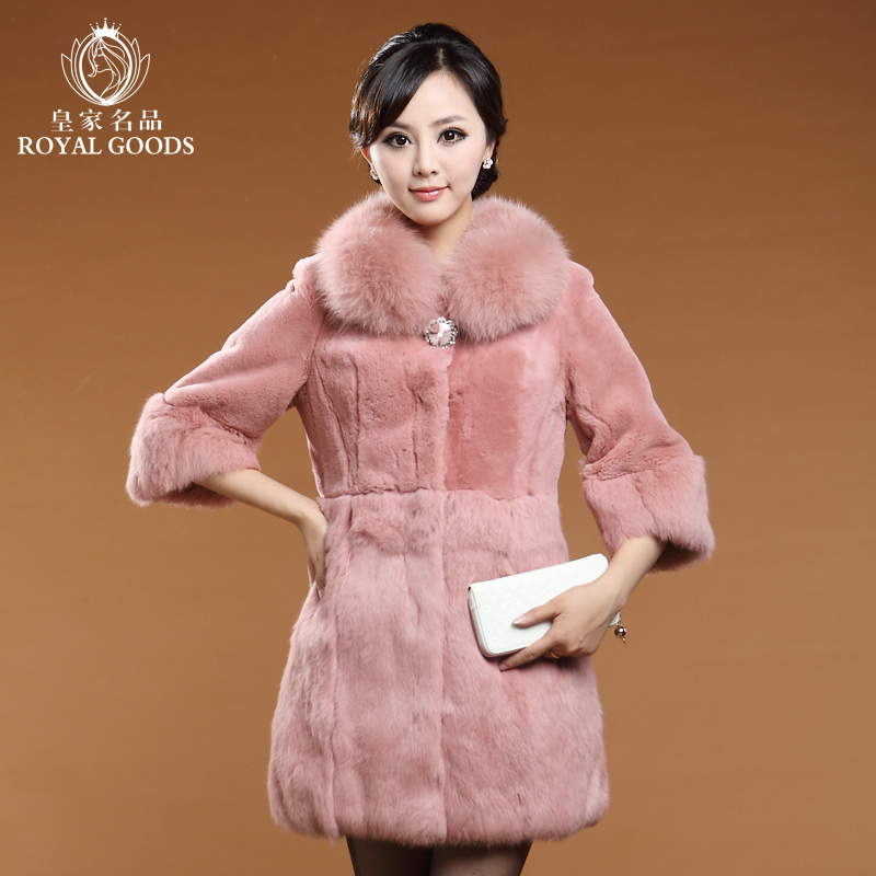 Royal fur overcoat 2012 high quality rex rabbit hair rabbit fur fox fur long design outerwear HJMP016