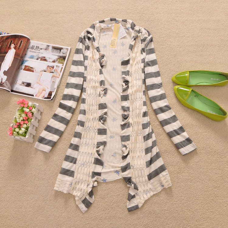 Rq43 women's 2013 spring lace stripe fashion medium-long cardigan cape vest - 0.25