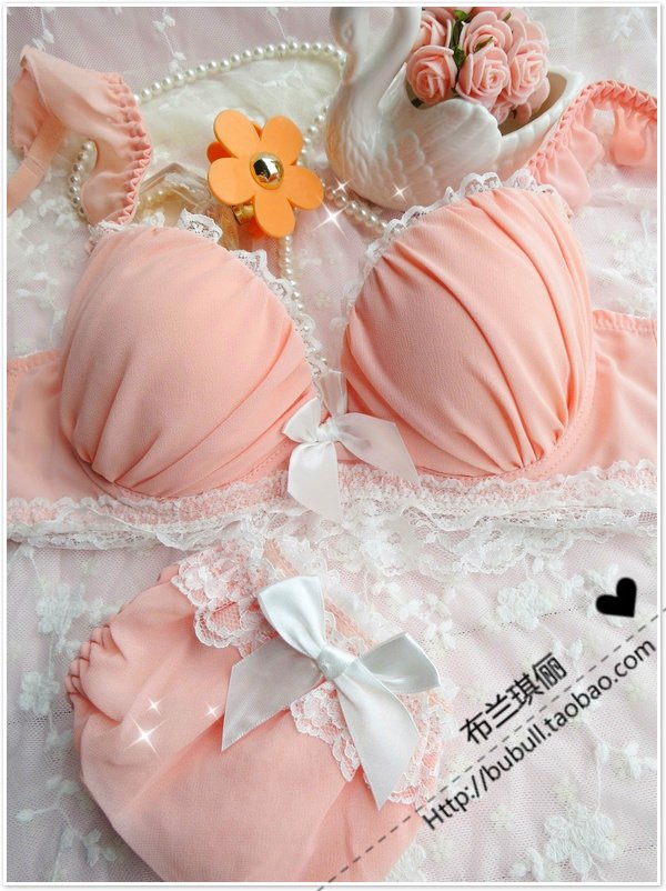 Ruffle chiffon white lace bra women's 3 breasted bra underwear set deep V-neck push up