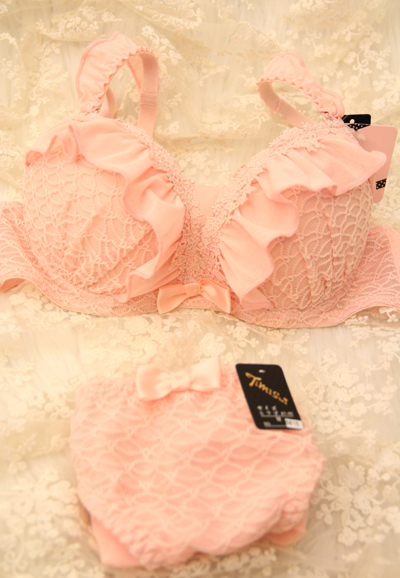 Ruffle dress 3 breasted bra women's single-bra underwear set 6815 pink