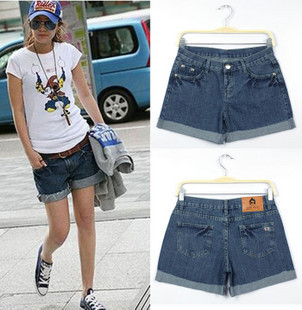 Ruffle water wash denim shorts 8766 free shipping