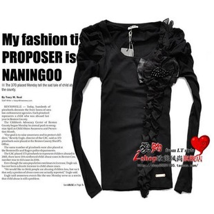 Ruffles three-dimensional butterfly brooch princess sleeve slim t shirts for women Free shipping