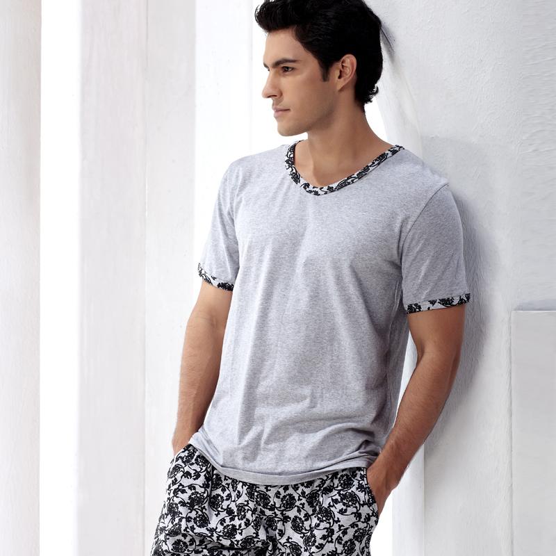 Ruiou male short-sleeve print embroidery underwear twinset lounge set tm8283