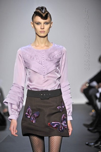 Runway Silk satin long-sleeve shirt butterfly embroidered half-length short skirt twinset skirt set