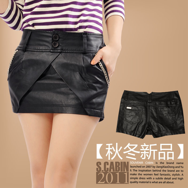 S-cabin 2011 autumn fashion sexy OL outfit PU shorts women's