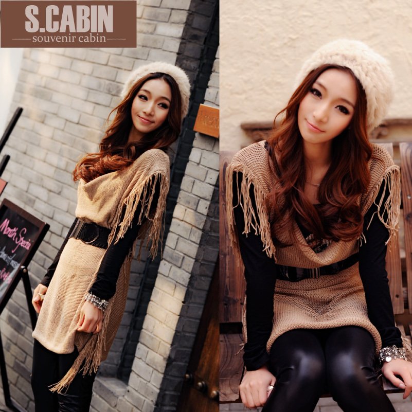 S-cabin 2012 spring fashion tassel sleeveless sweater women's belt