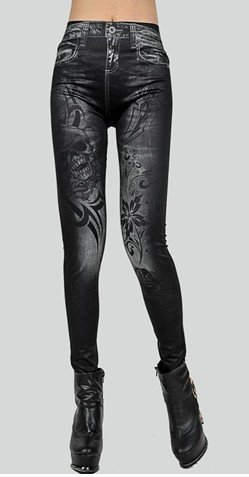 S-Galaxy LJ-029 PUNK Women Fashion bow Printing Skinny Jeans Leggings Tights Free Shipping