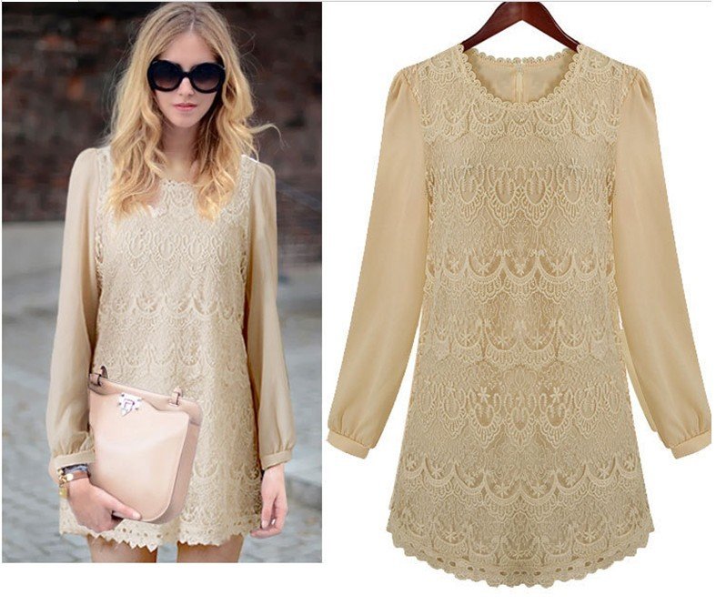 S-L free shipping manufacturers supply new fashion Women's temperament loose lace dress#DZ06