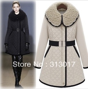 S-L free shipping Manufacturers supply Women's Fur collar long warm coat with belt #C75