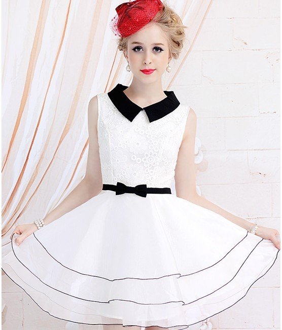 S-L free shipping new fashion women white White embroidery Large hem sleeveless dress (MOQ: 1pc) #109664