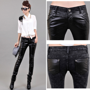 S/M/L Plus Size Fashion PU Leather Skinny Elastic Women's Jeans 2012 Bootcut Pencil Pants