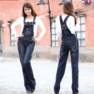 S-XL fashion women's dark blue Bib pants plus size 2013 denim jeans loose suspenders trousers jumpsuits and rompers for ladies