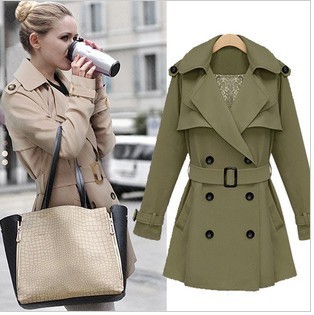 S-XL free shipping Manufacturers supply Autumn woman 's relaxed double breasted belt V collar long jacket and coats #Z86