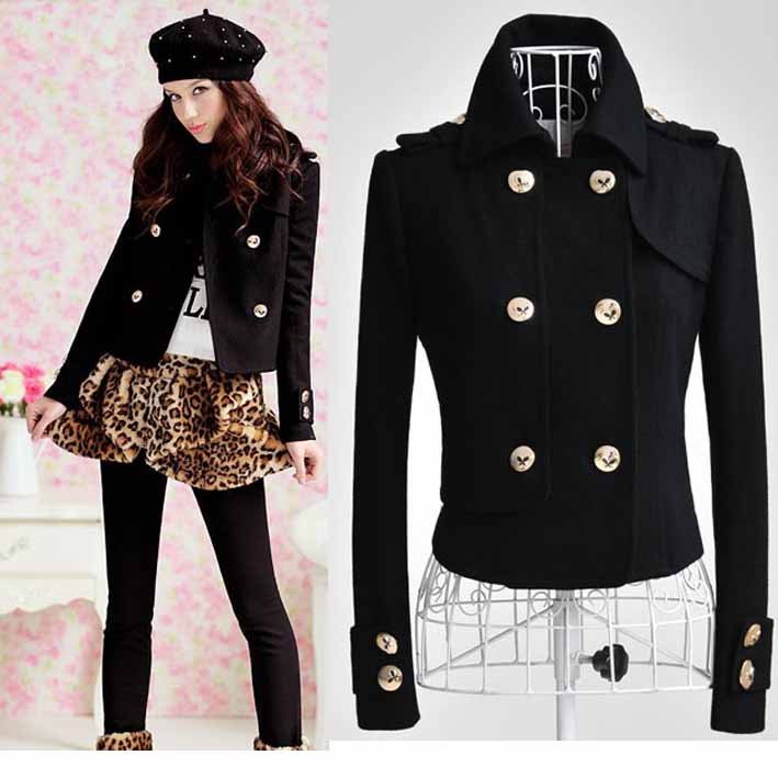 S-XL  free shipping  manufacturers supply new fashion women's black gold botton wool jacket and coats #A10157