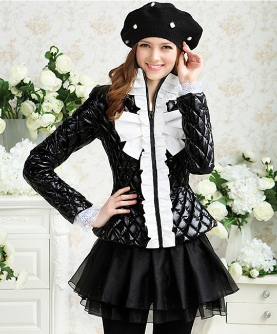 S-XL .free shipping manufacturers supply new fashion women's Black / white bow padding jackets and coats (MOQ: 1pc) #A185