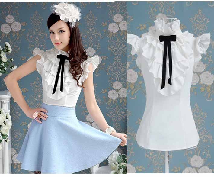 S-XL free shipping Manufacturers supply new fashion Women's flouncing black bow fly sleeve shirt moq 1pc #1031