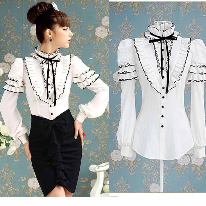 S-XL free shipping Manufacturers supply new fashion Women's flouncing black bow long-sleeved shirt moq 1pc #80026