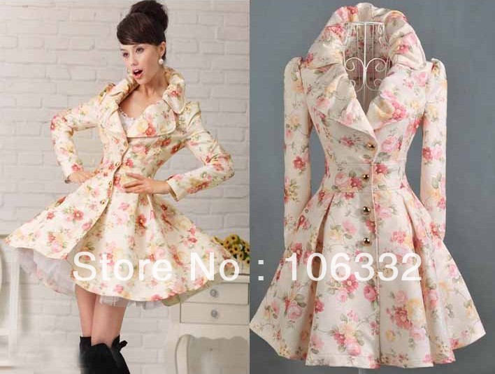 S-XL free shipping Manufacturers supply new fashion women's Rose flower big bottom long coat outerwear Moq1pc