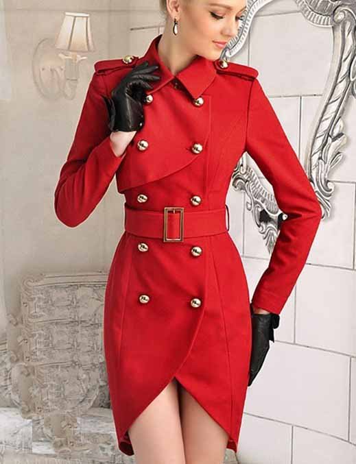 S-XL  free shipping Manufacturers supply new Women's Red double-breasted tulip long-sleeved coats and jackets#W1004