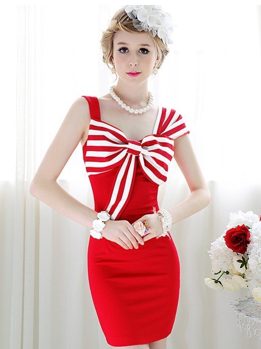 S-XL free shipping manufacturers supply Women's big bow red slim dress (MOQ: 1pc) #10559