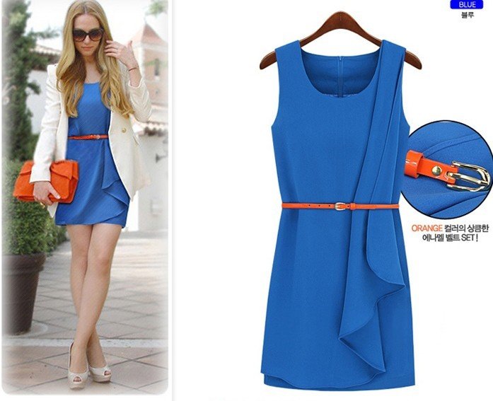 S-XL free shipping manufacturers supply Women's High quality Irregular folds vest skirt dress wiht belt (MOQ: 1pc) #LY08337