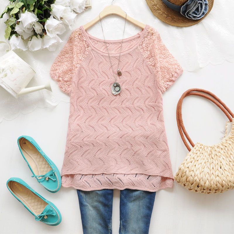 S3961 2012 lace cutout raglan sleeve short-sleeve women's sweater