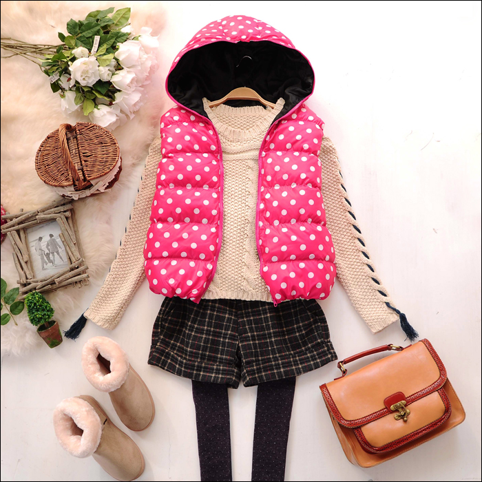 S5422 winter 2012 polka dot with a hood zipper push-up cotton vest female