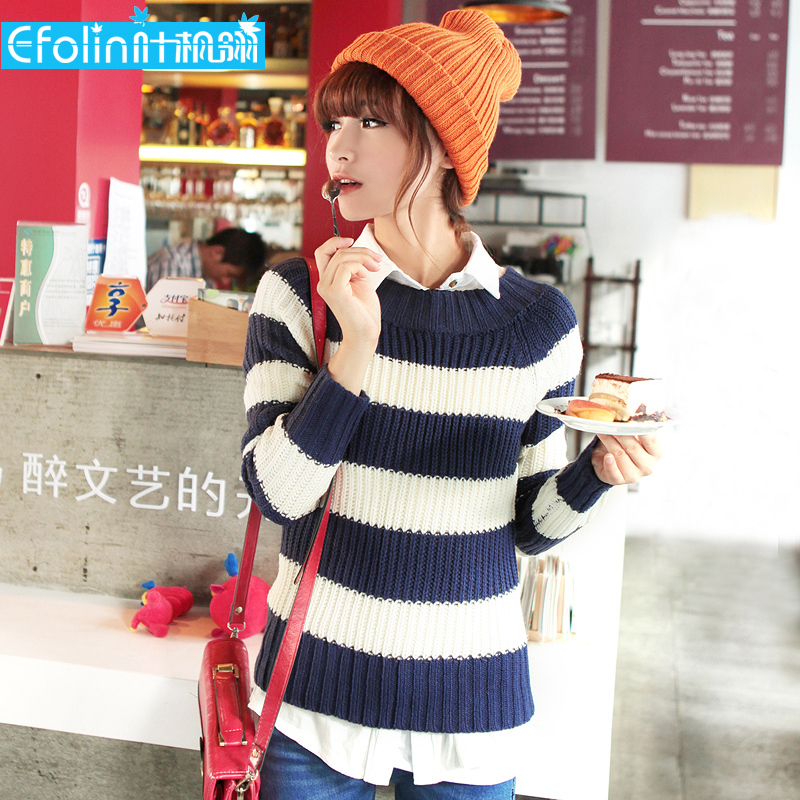 SALE 12 autumn basic shirt female thick yarn o-neck stripe long-sleeve basic sweater yg98 Free Shipping