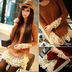 SALE Fashion 233 vintage lace decoration patchwork 2 sweater Free Shipping