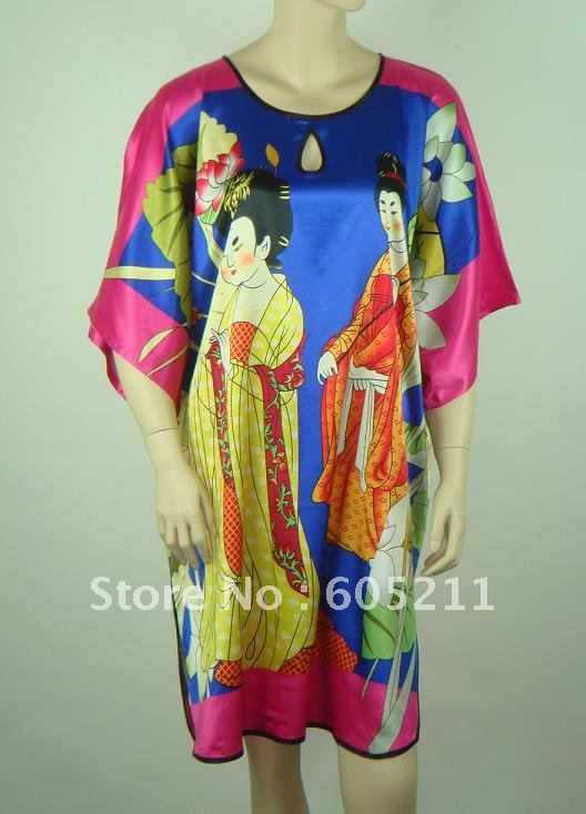 sales promotion 100% New Chinese Women's Silk Satin hand painting intimate&Sleep kimono robe gown one size "LGD S0078"