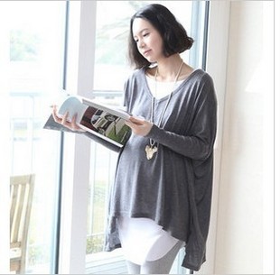 Sallei fashion maternity clothing spring and autumn long-sleeve maternity twinset batwing shirt white basic shirt