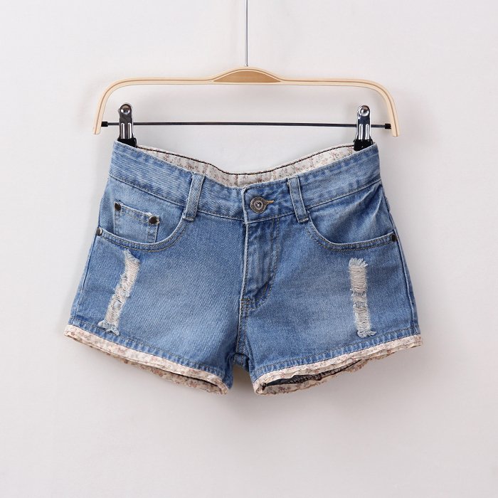 Sally Summer 2012 women's broken laciness distrressed cutout denim shorts hot trousers