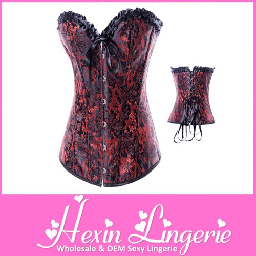 [Same Picture Better Quality]2PC Red Classic Dragon Mascot Corset With Trimmed Ruffles LB4362  Size S M XL 2XL