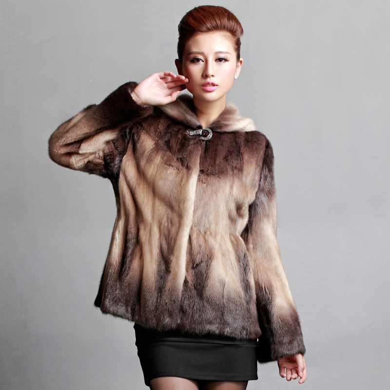 SAMSUNG 2012 winter with a hood mink fur women's gradient color fur coat