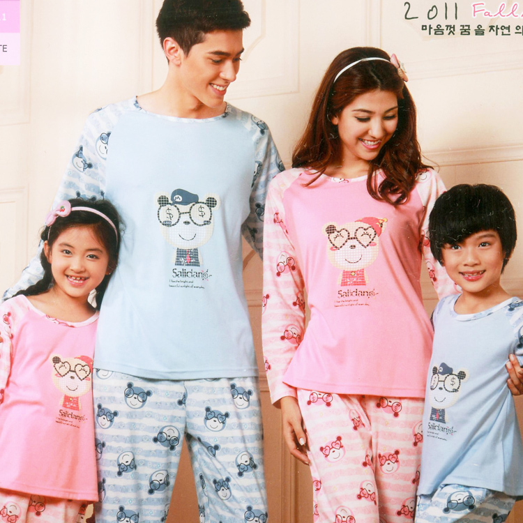 Sari autumn 100% cotton cartoon long-sleeve lounge lovers sleep set parent-child at home service