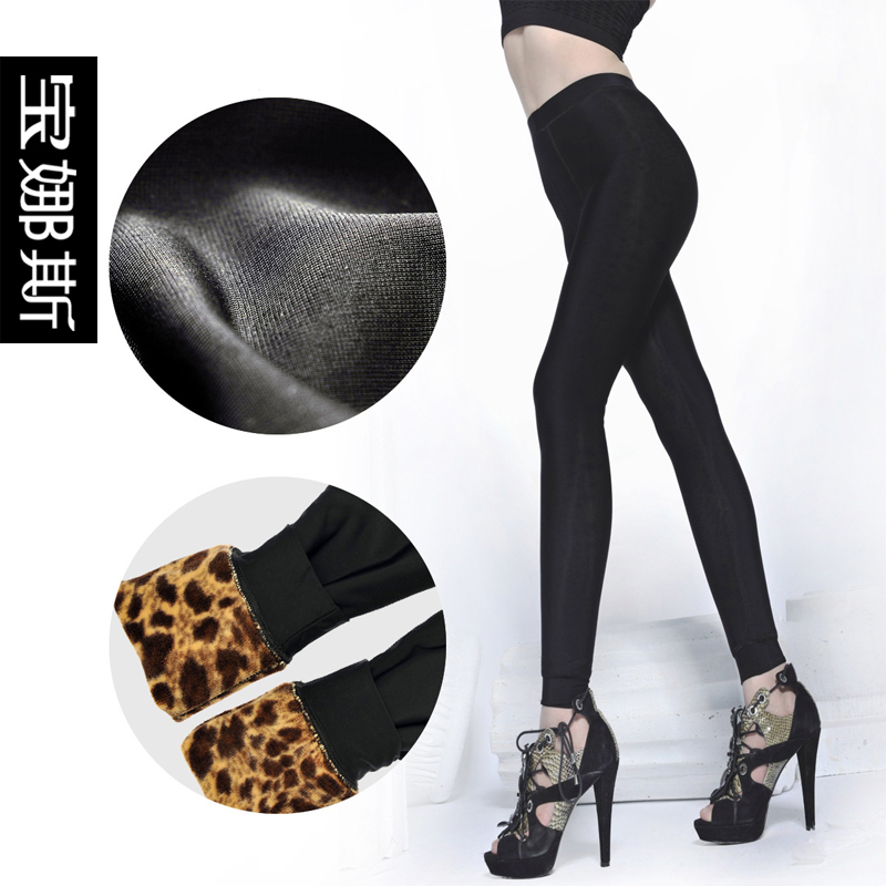 Satin tight double layer pants leopard print female legging rompers pants female thickening slimming