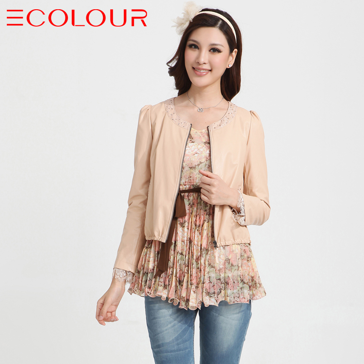 Sauteeded women's spring loose casual all-match gentlewomen collarless PU clothing outerwear