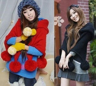 Scarf cape ultra long dual cloak hair ball design short hooded pullover sweater