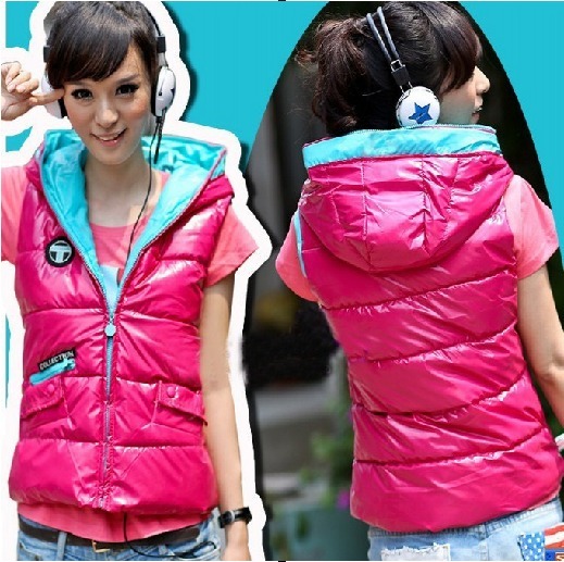 School wear autumn and winter new arrival vest short design vest female fashion all-match zipper with a hood down cotton-padded