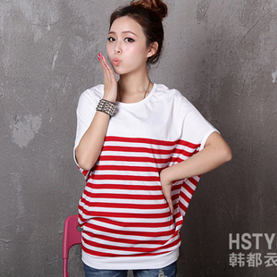 Scite summer fashion maternity clothing plus size stripe short-sleeve loose maternity t-shirt top summer