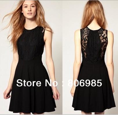 SCOOP NECK LACE INSERT ZIPPER BACK SKATER DRESS