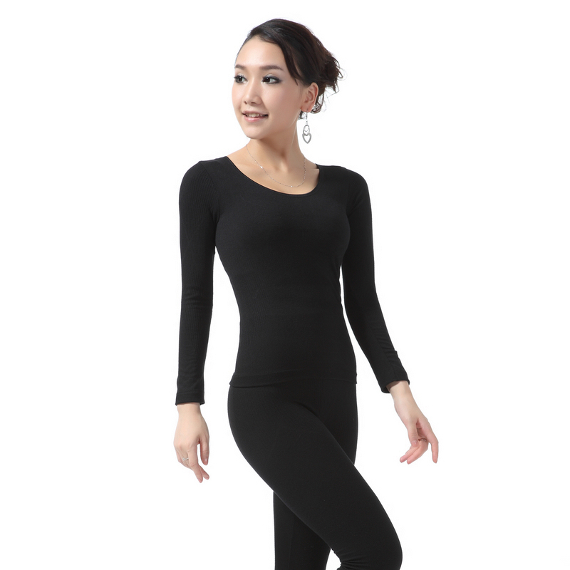 Seamless beauty care body shaping thermal underwear women's low collar bamboo charcoal fiber thermal set thin