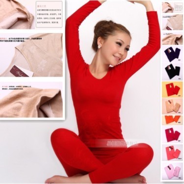 Seamless thermal beauty care underwear set 2012 autumn and winter solid color jacquard o-neck,set of women's underwear