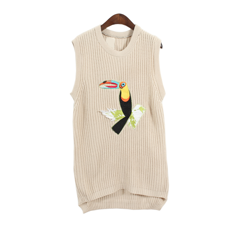 Seasand2012 handmade embroidery woodpecker pattern sleeveless knitted sweater vest m236