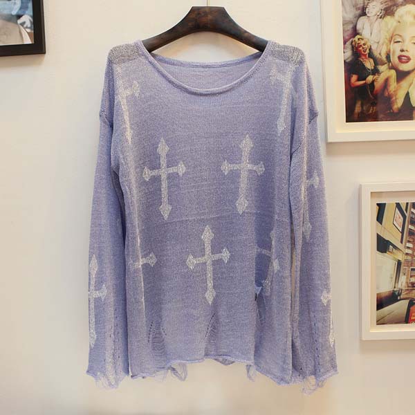 [SEKKES]2013 Spring/Autumn Fashion Geometric Sweater Women's Cutout Hole Pullover Cross Air Sweater  SWT011