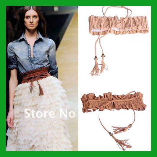 [SEKKES]Wholesale Fashion Faux Leather Tassel Elastic Belt Women Waistband Original Supply Free Shipping BLT007