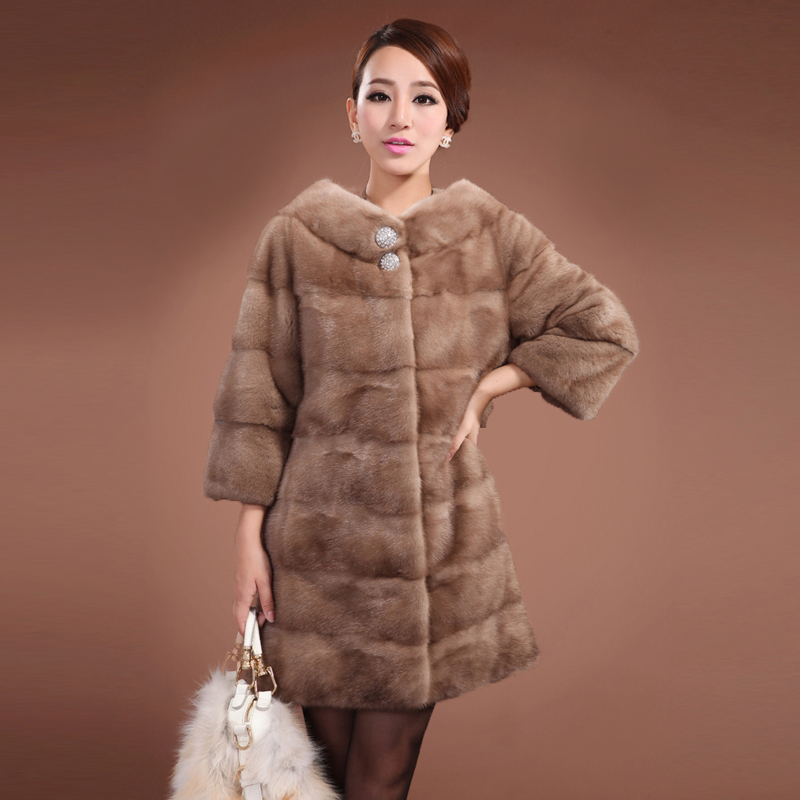 Self-shade mink overcoat medium-long fur coat free shipping