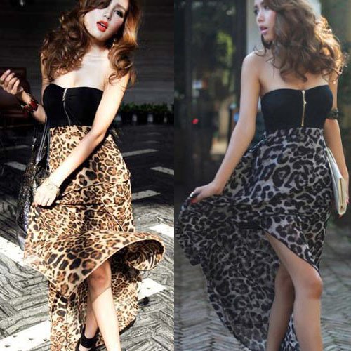 Sell one like this New Women Sexy Chiffon Leopard Pattern Bustier Party Maxi Dress Two Type free shipping wholesale SY356