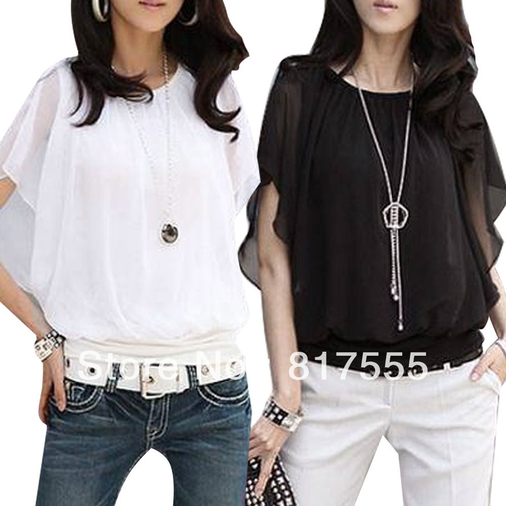 Semi Sheer Chiffon Sleeve Ruffled Front White Blouse Tops XS for Women